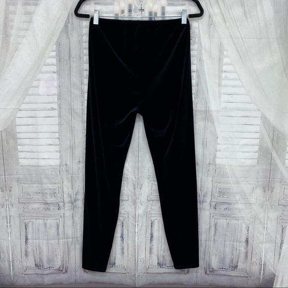 Eileen Fisher Black Velour Black Pull-On Ankle Leggings Recycled Polyester - Picture 6 of 9